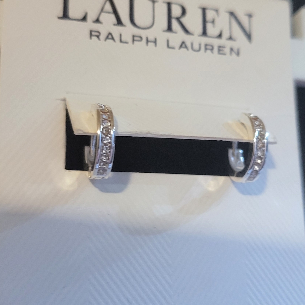 Lauren Ralph Lauren Silver Crystal Hoop Earrings